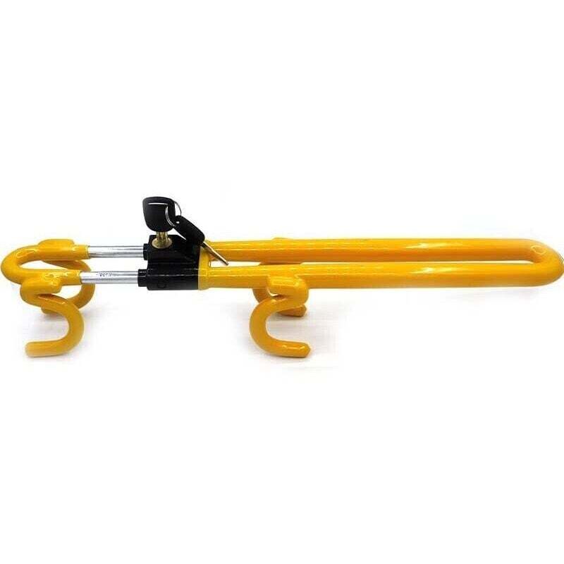 Double bar steering wheel lock, steering lock, prevents thieves from stealing your car, anti-theft device, universal fit, high visibility, 2 keys