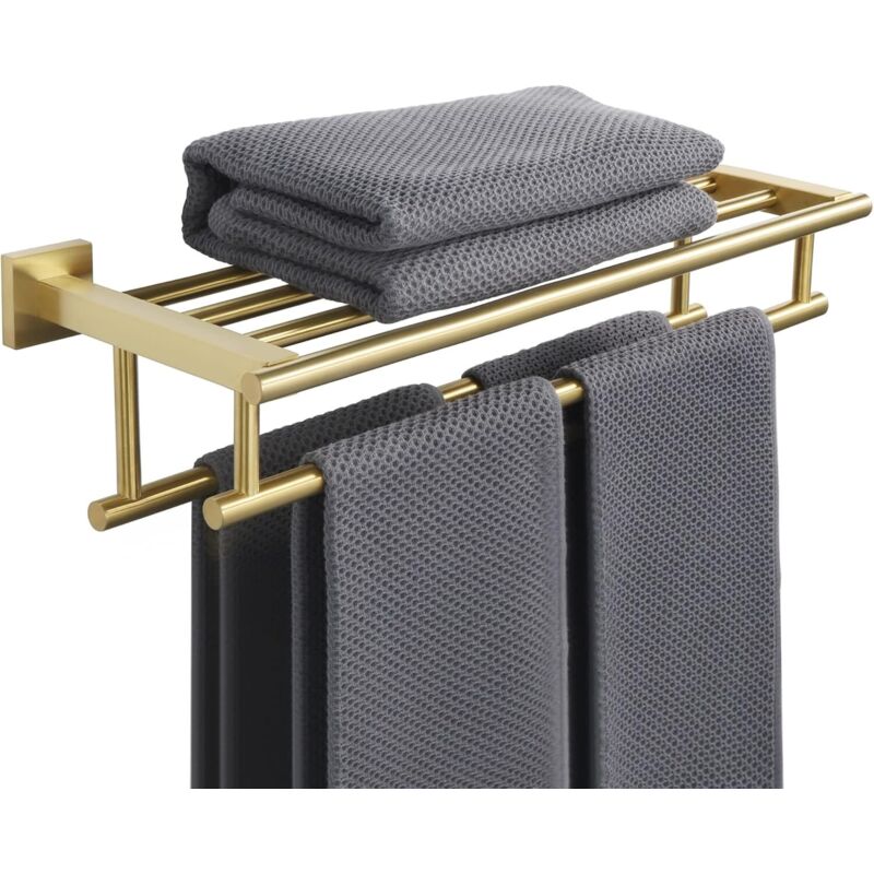 Cyslmuk - Double Barre Porte Serviette Mural de Salle de Bain, Support Serviette avec Étagère en Acier Inoxydable pour Cuisine Toilette, Longueur