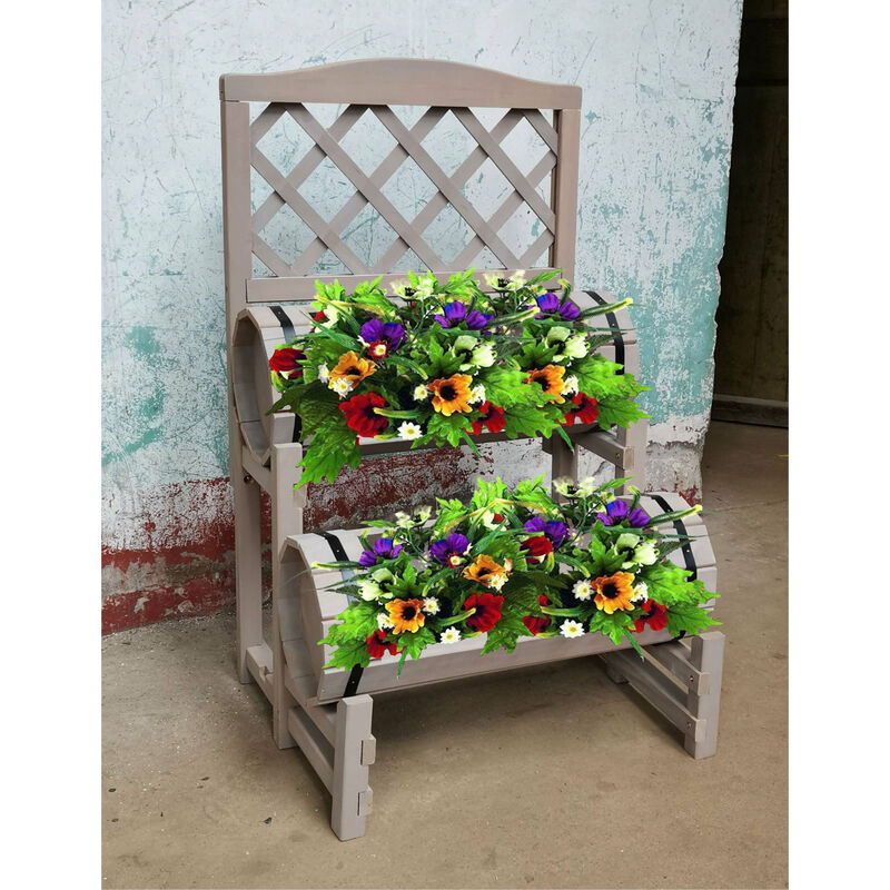 Double Barrel Wooden Garden Planter - Putty