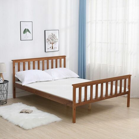 main image of "Double Bed Dark Wooden 4ft 6 Bed Headboard High End Slatted Base Solid Wood"