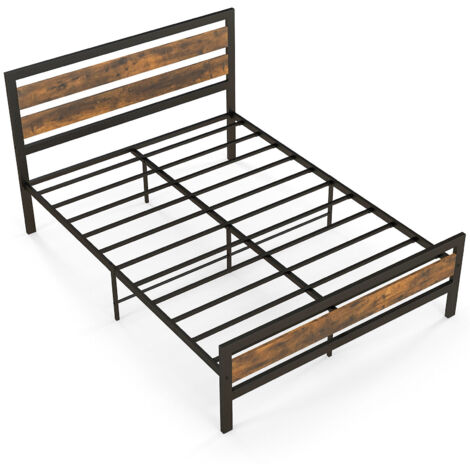 Double Bed Frame Industrial Platform Bed Metal Wood Bed Frame with storage
