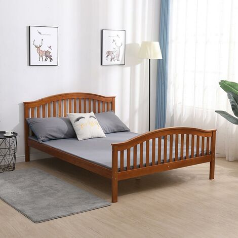 main image of "Double Bed Wooden 4ft 6 Bed Headboard High End Slatted Base Solid Wood"