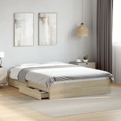 Double bed，Adult bed，Bed Frame with Drawers without Mattress Sonoma Oak 135x190 cm Double VSVS894690