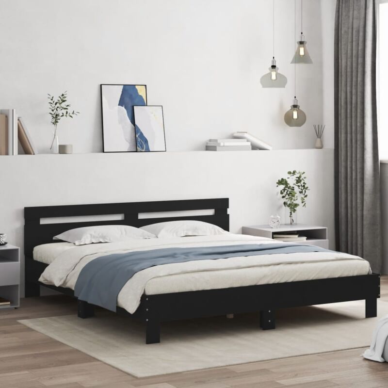 Double Bed,Adult Bed,Bed Frame With Led Without Mattress Black 180X200 Cm Super King Vsvs257336