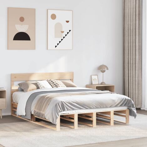 Double bed，Adult bed，Bed Frame without Mattress 140x190 cm Solid Wood Pine VSVS864097