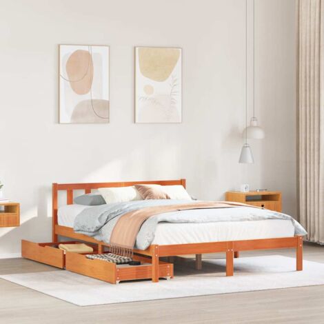 Double bed，Adult bed，Bed Frame without Mattress Wax Brown 120x190 cm Small Double Solid Wood Pine VSVS397154