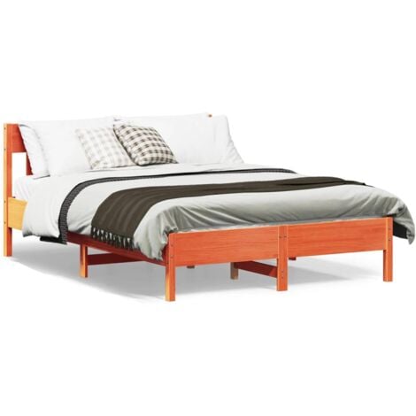BONNEVIE Double bed，Adult bed，Bed Frame without Mattress Wax Brown 140x190 cm Solid Wood Pine VSVS664181