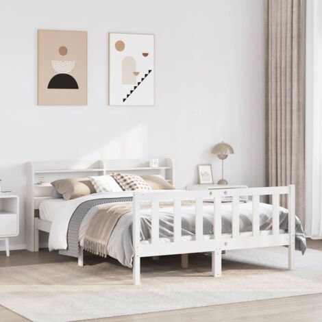 BONNEVIE Double bed，Adult bed，Bed Frame without Mattress White 140x200 cm Solid Wood Pine VSVS293703