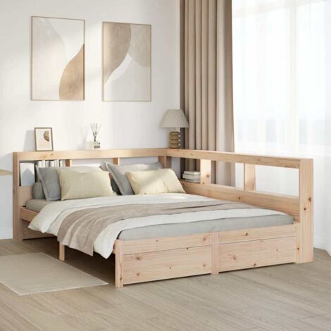 Double bed，Adult bed，Bookcase Bed without Mattress 140x190 cm Solid Wood Pine VSVS198616