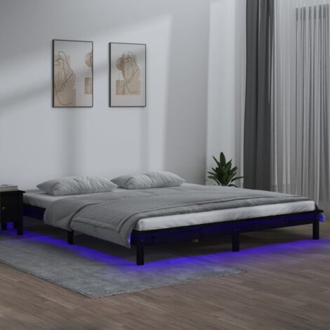 Double bed，Adult bed，LED Bed Frame without Mattress Black 120x190 cm Small Double Solid Wood VSVS344958
