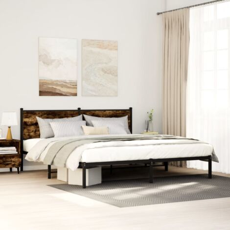 Double bed，Adult bed，Metal Bed Frame without Mattress Smoked Oak 180x200 cm Super King VSVS538952