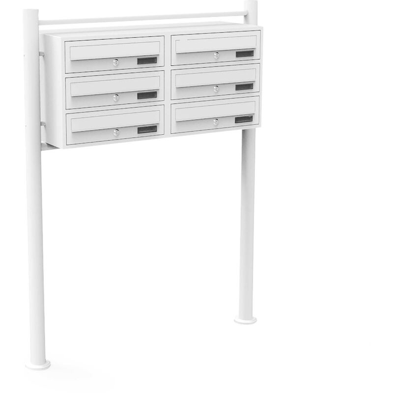 Xpotool - Wiltec Boîte aux lettres sur pieds Blanche 270 x 898 x 1500 mm, avec 6 Compartiments verrouillables 2x3 et Porte-nom, Revêtement en poudre,