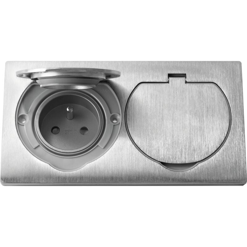 Prise double étanche 2p+T encastrable IP55 nf acier inoxydable OR-AE-1397 Orno