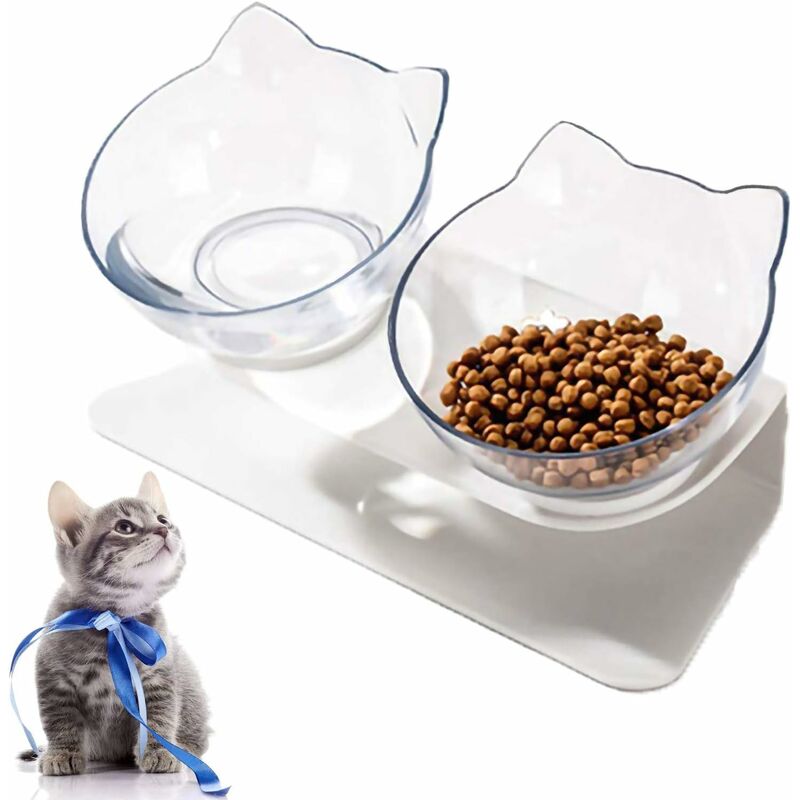 Double Bol de Nourriture pour Animal Domestique avec Support Surélevé Gamelle Aliment pour Chat et Petits Chiens (Double Bowls)