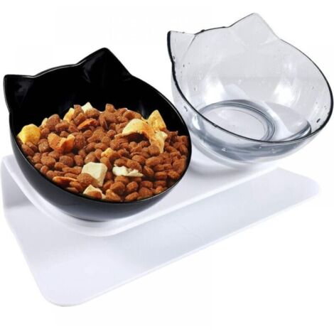 Double Bol pour Chat, Gamelle pour Chat, Inclinable à 15° Double Gamelle Chat Surélevée, Chargeur pour Animaux De Compagnie à Double Bol avec Support De Surélevé pour chats et chiens de peti