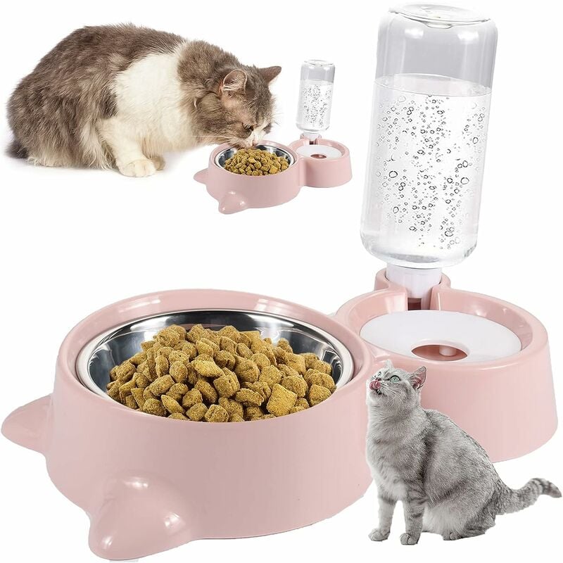 Memkey - Double Bol pour Chat,Chargeur pour Animaux De Compagnie à Double Bol pour chats et chiens de petite taille, Rose Bols pour chats 2 en 1