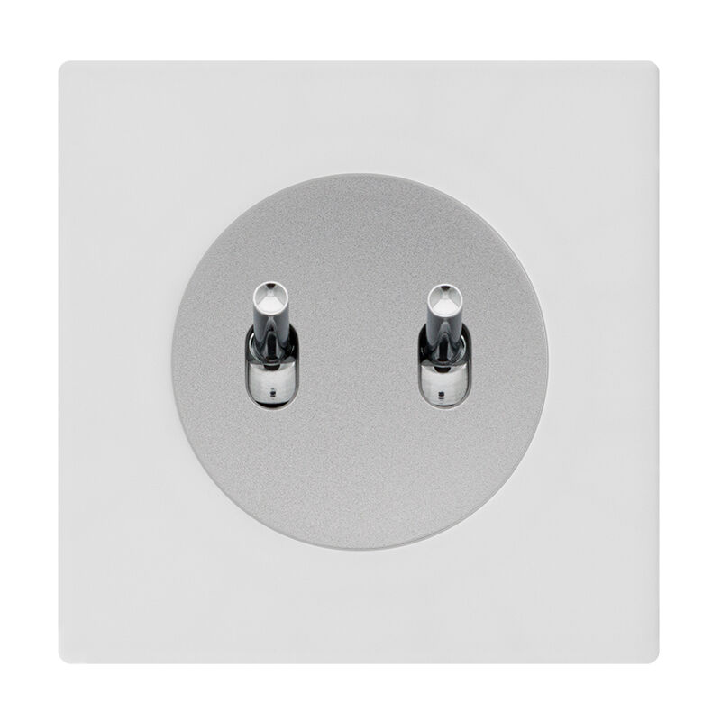 Double bouton poussoir alu - manette chrome dom + plaque simple blanc Fontini