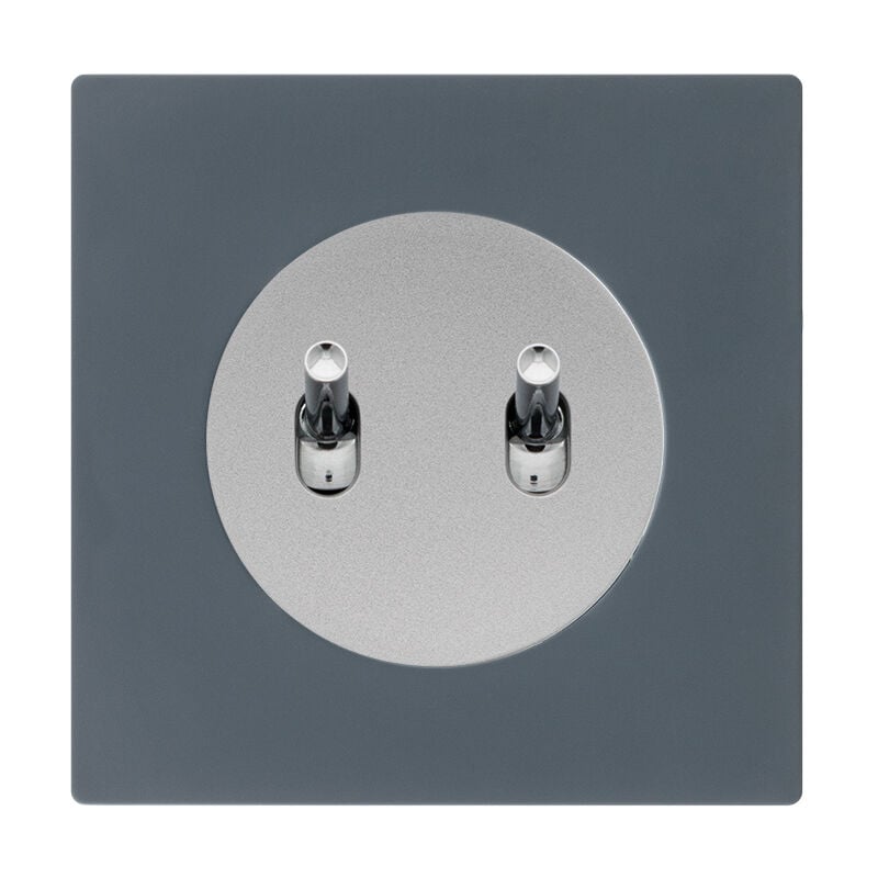 Fontini - Double bouton poussoir alu - manette chrome dom + plaque simple blue grey