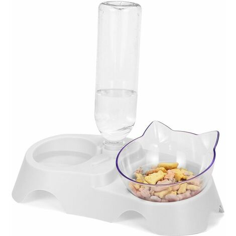Double Bowl Dog Pet Vending Machine Water Non-slip Raised Stand White