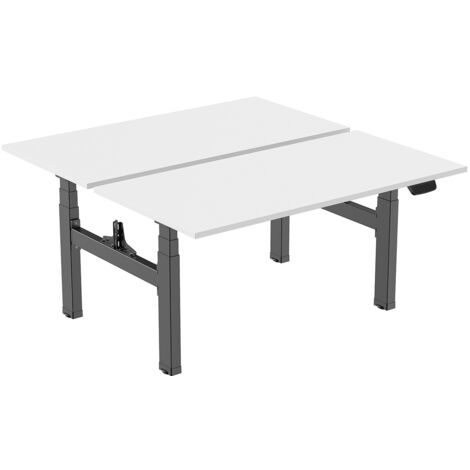 Double bureau motorisé assis-debout 180x75cm Plateaux blancs/Pied noir