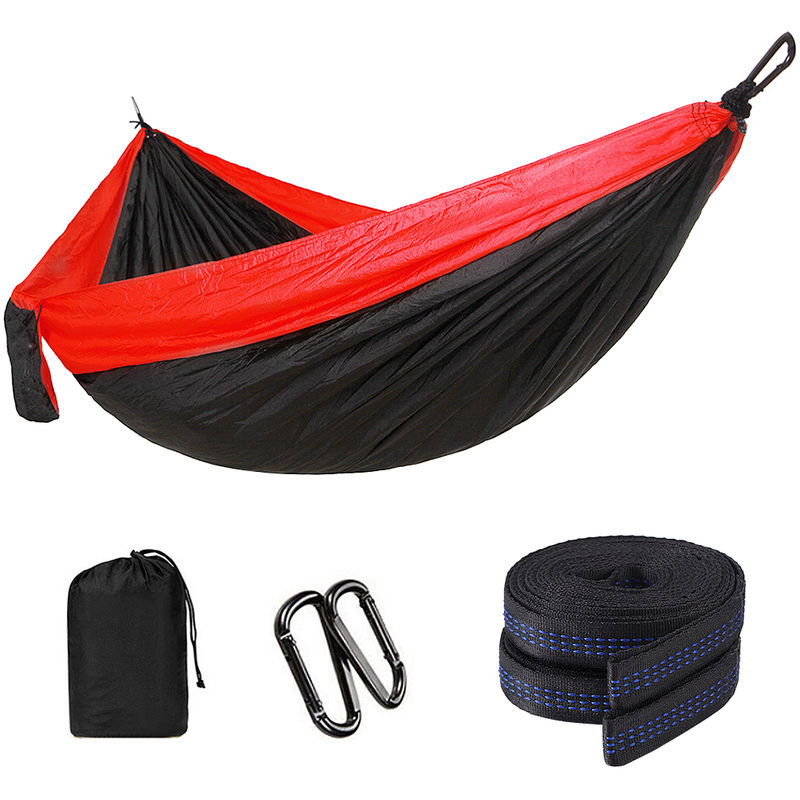 Double Camping Hamac Leger En Nylon Parachute Tissu Lit Portable Lit De Chasse Hanging Lit Pour 2 Balancoire Avec Sangles D'Arbre Pour La Randonnee
