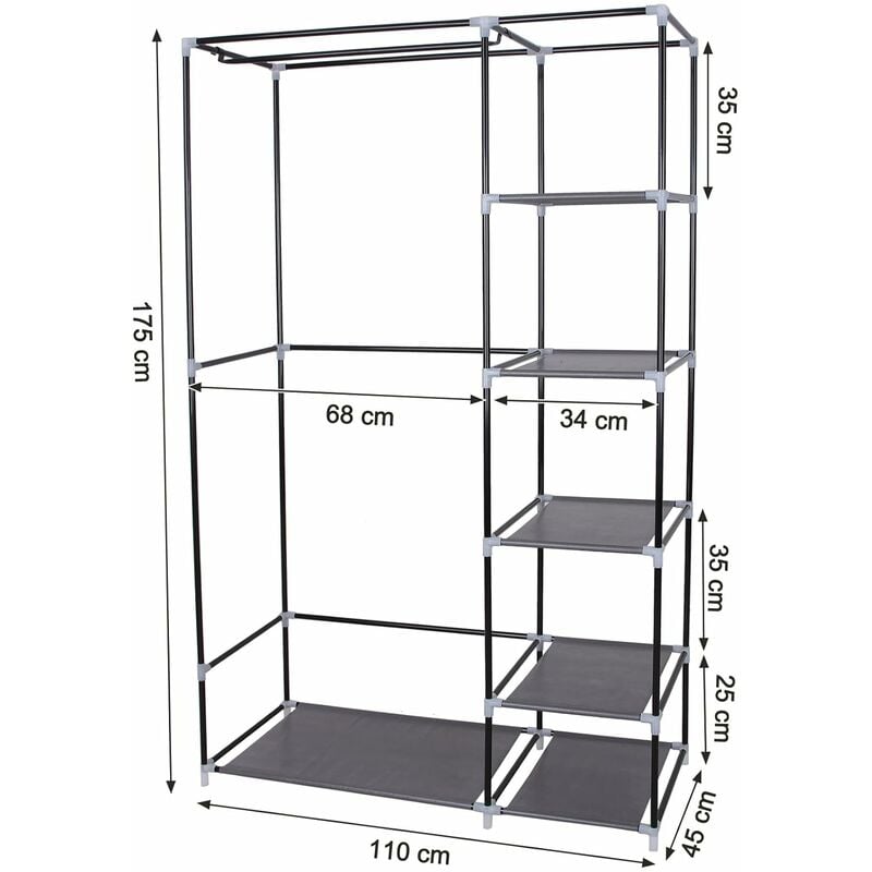 Double Canvas Wardrobe Cupboard Clothes Hanging Rail Storage