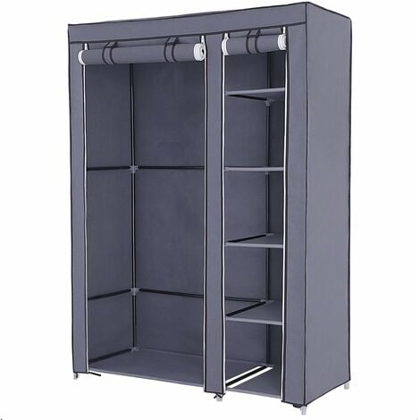 Double Canvas Wardrobe Cupboard Clothes Hanging Rail Storage