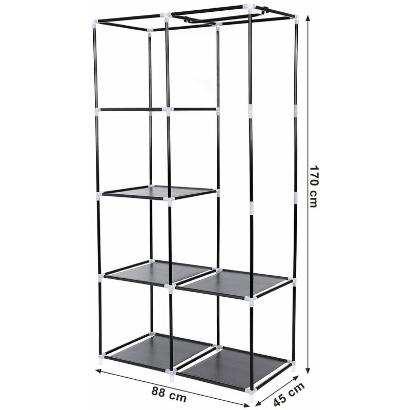 Double Canvas Wardrobe With 2 Hanging Rail Clothes Storage