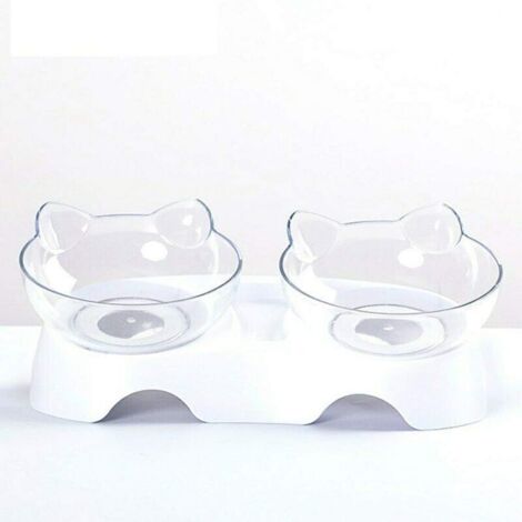 OSQI Double Cat Bowls, Orthopedic Pet Bowl Anti Vomiting, Kitty's Food and Water Bowl, Dog Bowl, Slanted Cat Bowl Protects Spine, 15° Tilted Bowl