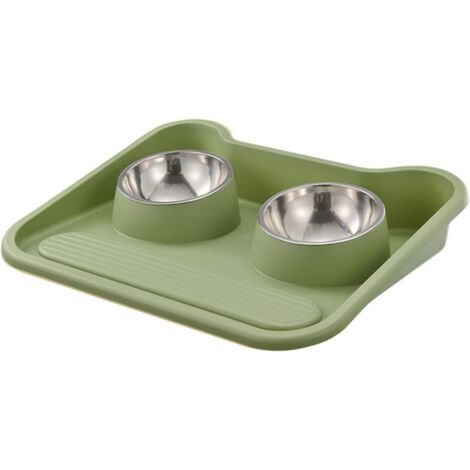 Double Cat Bowls, Raised Food Feeder for Cats and Dogs, Pet Food Container for Small Puppy, Flat Basic Spill Proof Cat Water Bowls (Green)