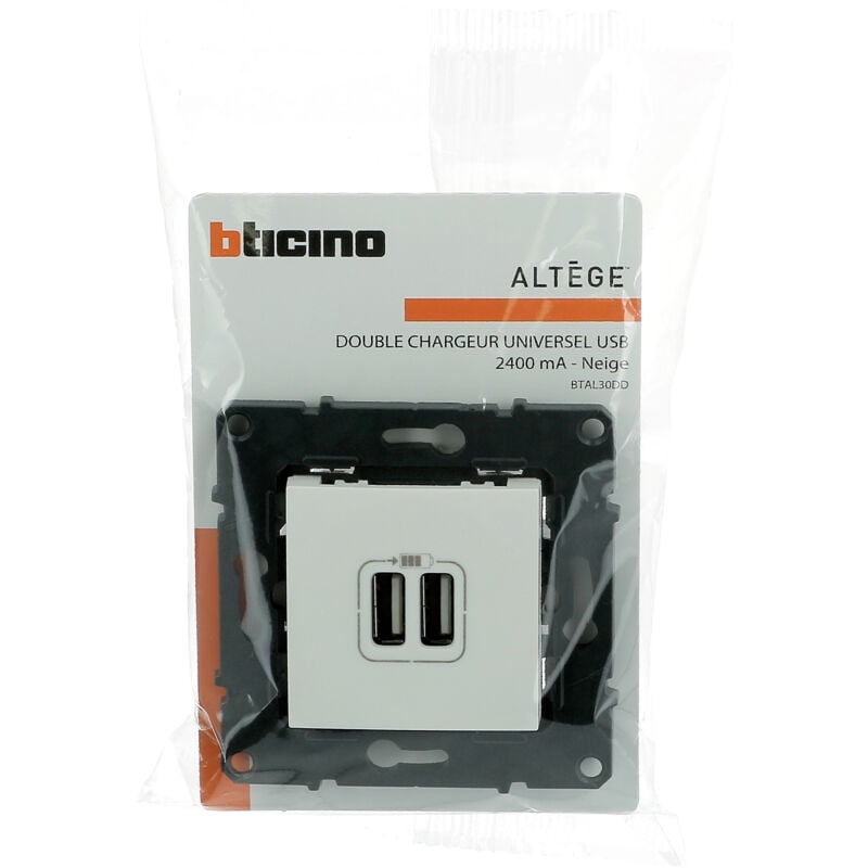 Bticino - Prise double USB Altège Type-A 3A - Finition Neige