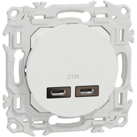 Double chargeur USB-C blanc Odace (S920401)