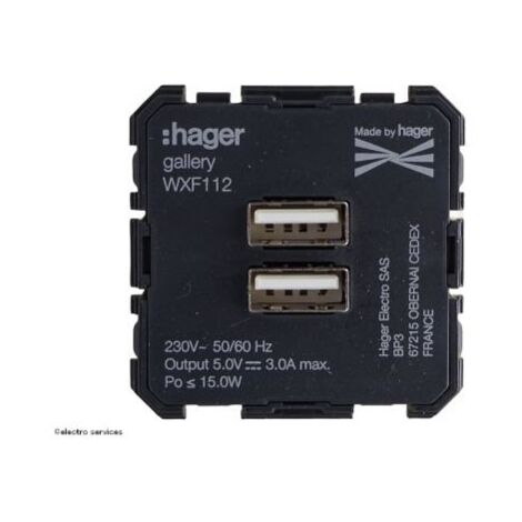 Double chargeur USB type A Gallery - 2 modules - WXF112 - Hager