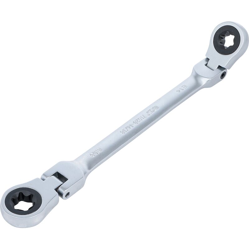 Double clé annulaire à cliquet pliable avec têtes polygonales à profil e E14 x E18 bgs 71028-14X18