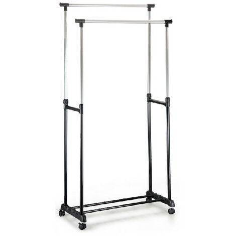 main image of "Double Clothes Rail Garment Coat Shirt Hanging Stand On Wheels with Shoe Rack"