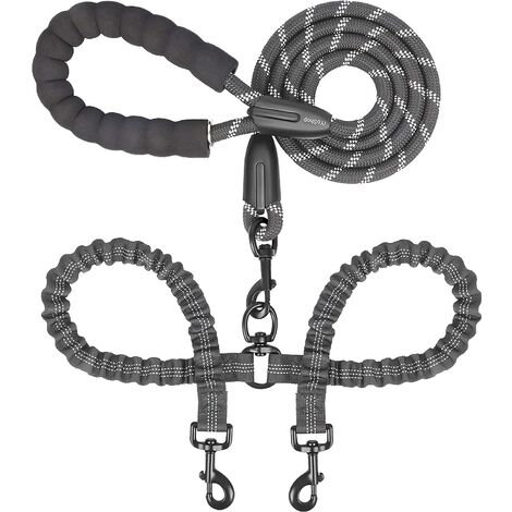 main image of "Double dog leash, double dog leash, 360 degree rotation without tangles, double dog walking training leash, co.ukfortable shock-absorbing reflective elastic rope suitable for two dogs a"