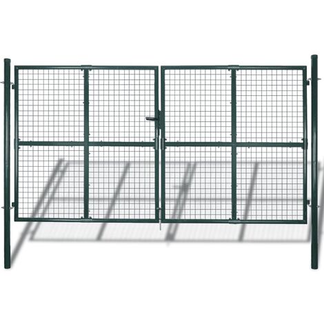 Double Door Fence Gate Powder-Coated Steel vidaXL
