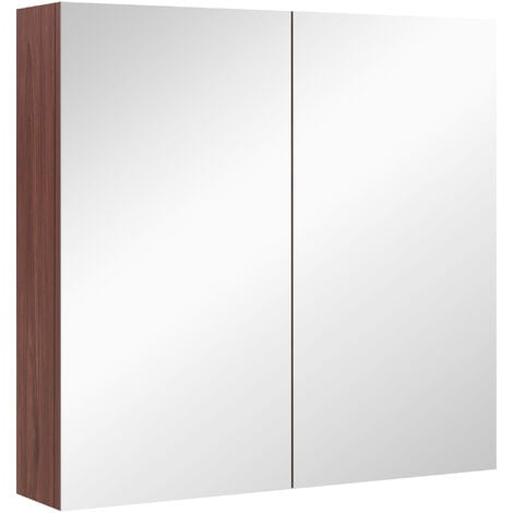 main image of "Double Door Wall Mounted Glass Mirror Cabinet Bathroom Waterproof 63L x 60H x 13.5D cm kleankin"