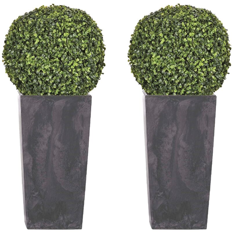 Double lot de pots de fleurs anthracite 32L avec réservoir - 'Effet Carré Urbi' - Anthracite - Wellhome