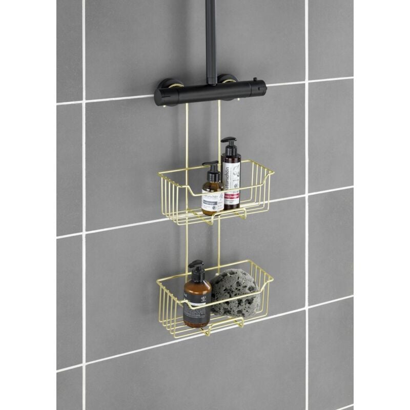 Douchcaddy WENKO Milo 2 étagères or inox sans perçage 25 x 55 cm étagère de douche porte-shampoing douche accessoire douche pratique panier douche