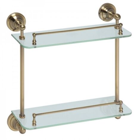 Double étagère en verre double RETRO en laiton 40x42x12 cm