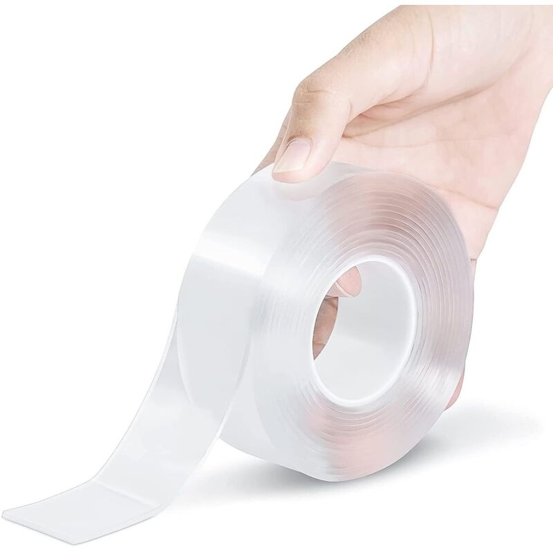 Double Face Extra Fort (3 m), Ruban adhésif double face robuste, sans traces, amovible, réutilisable, lavable – Ruban adhésif multifonction comme vu