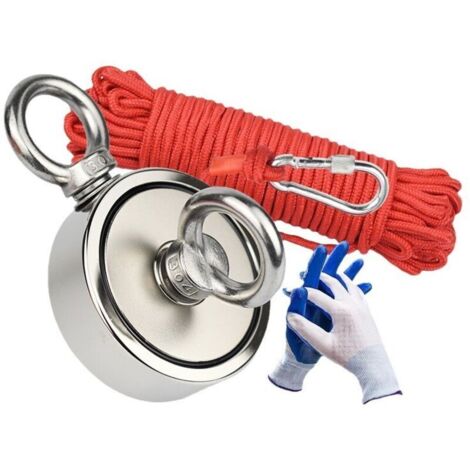 Double Faces Aimant Néodyme avec Corde (20M) - Combiné 150 Kg Extrêmement Traction Puissant Rond Pêche Aimants Idéale pour Pêche à L'aimant et Chasse Au Trésor - Diamètre 67mm
