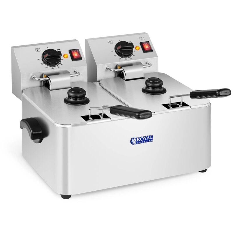 Royal Catering - Friteuse Électrique Professionnelle Acier Inoxydable Zone Froide 2x8L 2x2500W