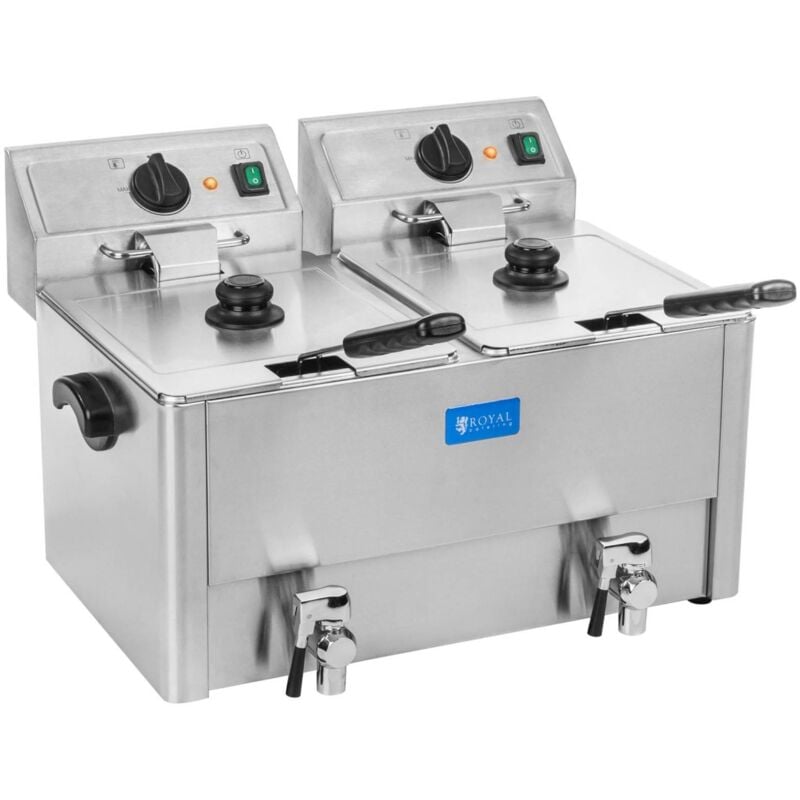 Royal Catering - Friteuse Électrique Professionnelle Acier Inoxydable Zone Froide 2x13L 2x3250W