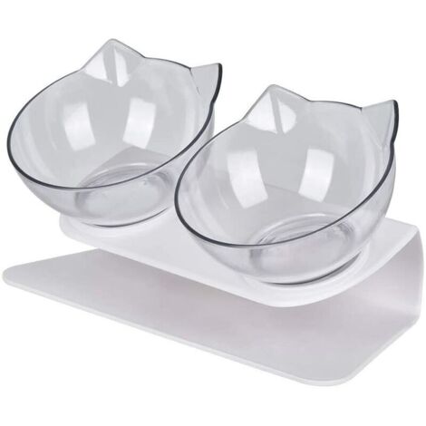 Double gamelle chat chien plastique, Gamelle pour chien chat voyage, Ecuelle chien, Distributeur eau et croquette chat - Transparent