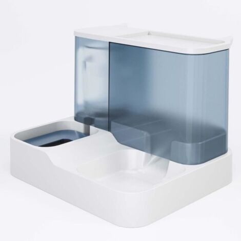 Double Gamelle Chat, Distributeur Croquettes Chat Automatique et Distributeur Eau Chat 2 en 1 Bleu Chengqi01