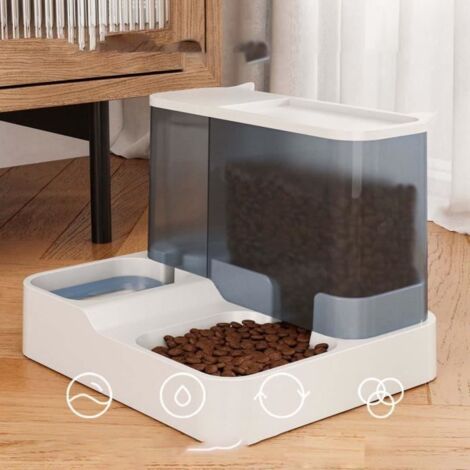 Double Gamelle Chat, Distributeur Croquettes Chat Automatique et Distributeur Eau Chat 2 en 1 Bleu UNE