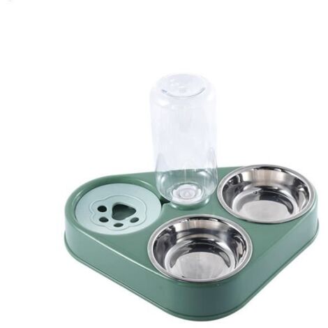 Double Gamelle Chat et Chien Surélevée,Ecuelle Chat,Bol pour Animaux de Compagnie 3-en-1 avec Stockage d\'eau Automatique (vert)