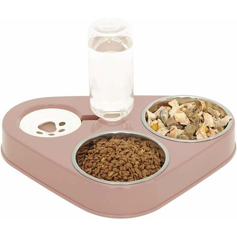 Double Gamelle Chat Surélevée,Bol pour Chat 3 en 1 en Acier Inoxydable , Bol pour Animaux d'eau Automatique,Disponible pour Les Chats et Les Chiots (Rose)